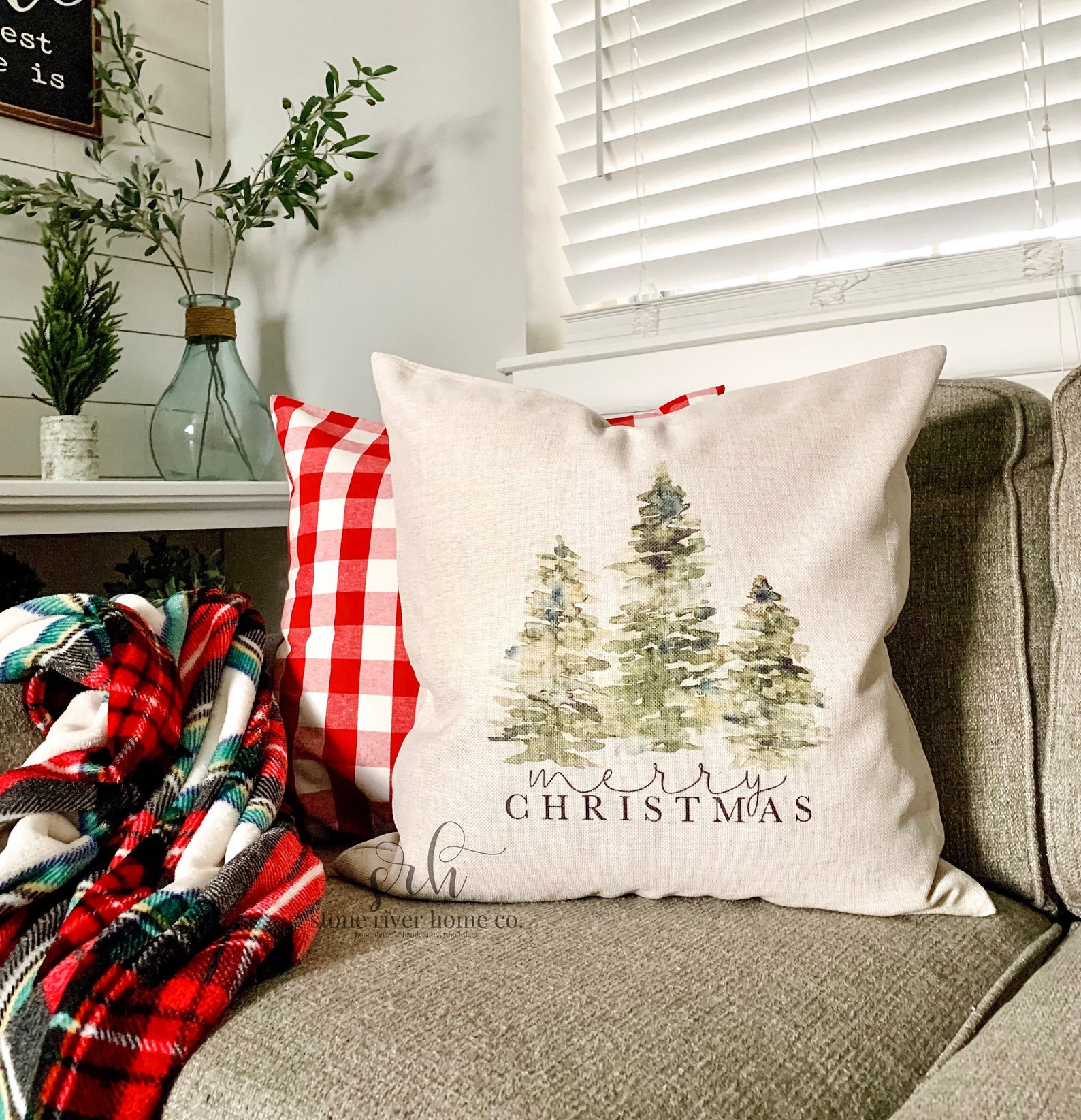 Christmas Tree Pillow Cover Farmhouse Christmas Pillow Cover Etsy