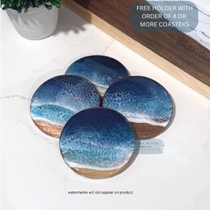 Resin Ocean Wave Coaster Set: Coastal Wood Decor