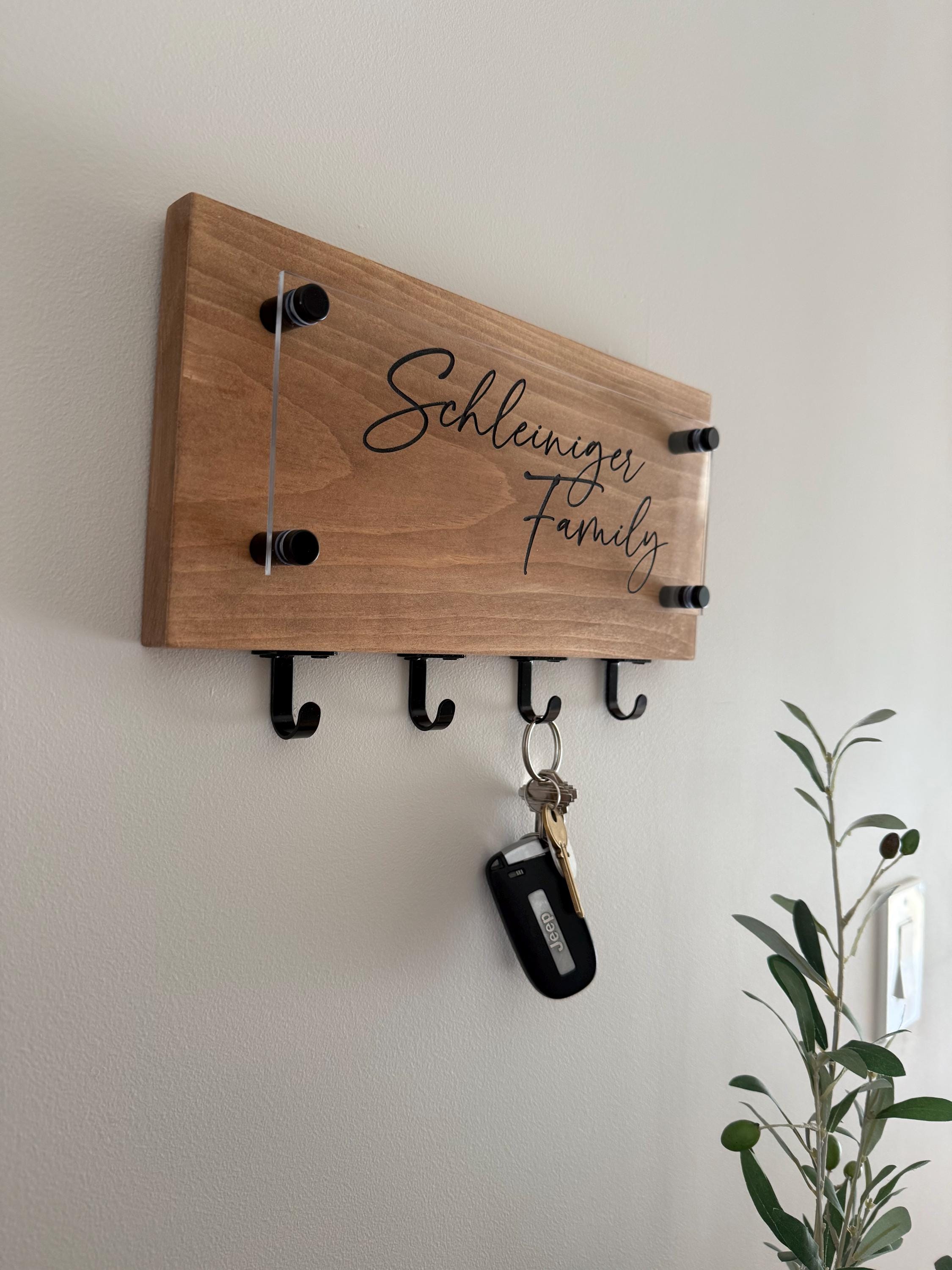 Personalized Family Name Key Holder: Engraved Acrylic & Wood Wall Rack ...