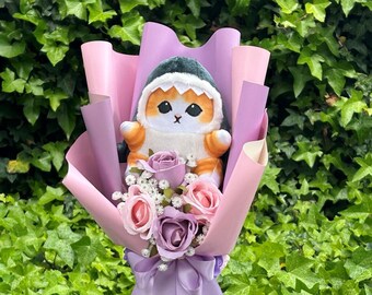 Cute shark cat plushy bouquet. Purple and Pink bouquet. Birthday gift. Graduation gift. Anniversary gift. Baby shower gift