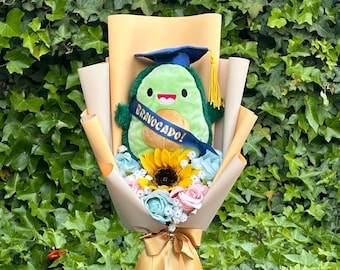 Avocado Plushy Graduation Day Bouquet. The doll stand is not included.