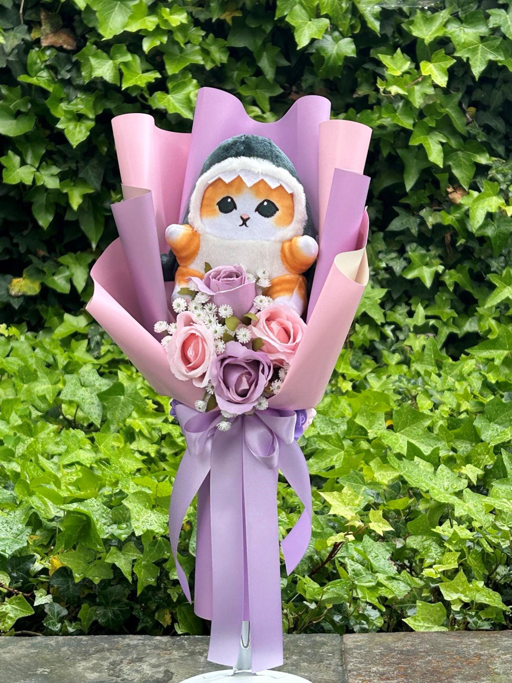 Cute Shark Cat Plushy Bouquet. Purple and Pink Bouquet. Birthday