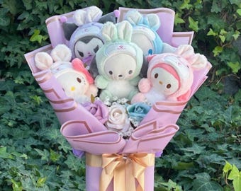5 Plushies bouquet. Light purple bouquet. Little cute plushies bouquet. Valentine's Day gift. Birthday gift. Graduation Day gift