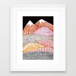 Watercolor painting Landscape painting Giclee Print mountains illustration whimsical mountains kids wall decor whimsical art sheep art image 4