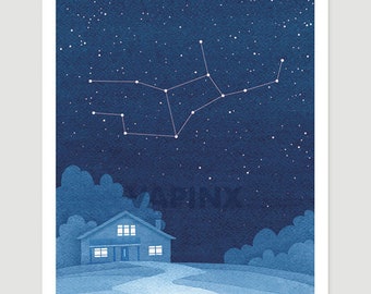 Virgo Print Watercolor painting Constellation art blue giclee print stars wall decor starry night sky, house, home art by VApinx