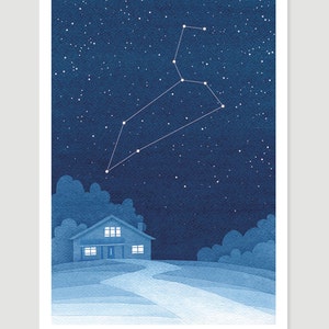 Leo Zodiac Watercolor painting Constellation giclee print wall decor starry night sky home blue art by VApinx