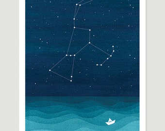 Watercolor painting Orion Constellation Orion print painting giclee print nautical wall decor starry night stars home decor teal art