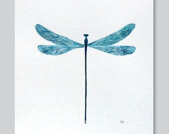 Dragonfly art print, teal watercolor dragonfly wall decor illustration by VApinx