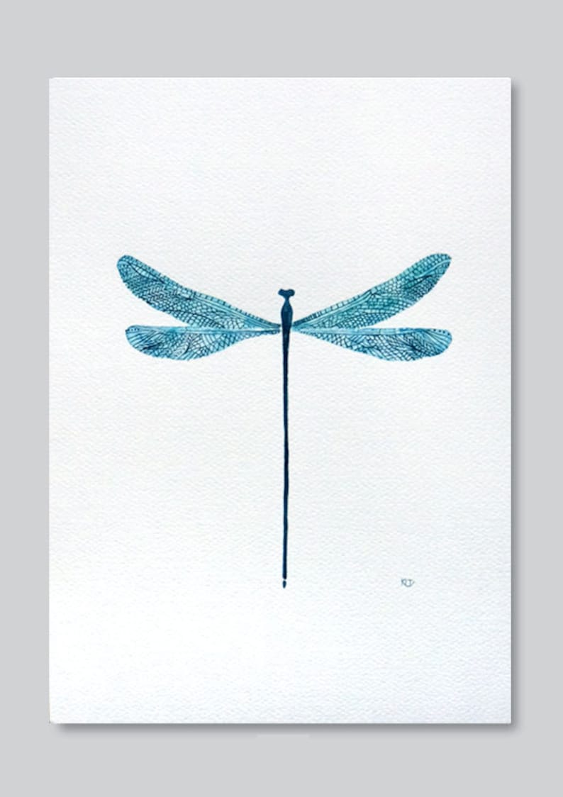 Dragonfly art print teal watercolor dragonfly wall decor Etsy