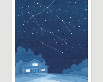 Gemini Print Watercolor painting Constellation art blue giclee print stars wall decor starry night sky, house, home art by VApinx