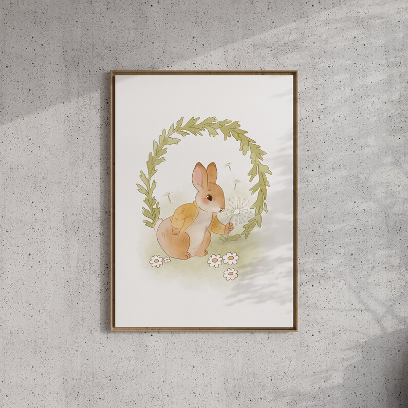 Bunny Printable Nursery Art, Rabbit Wall Art, Baby Room Decor, Baby