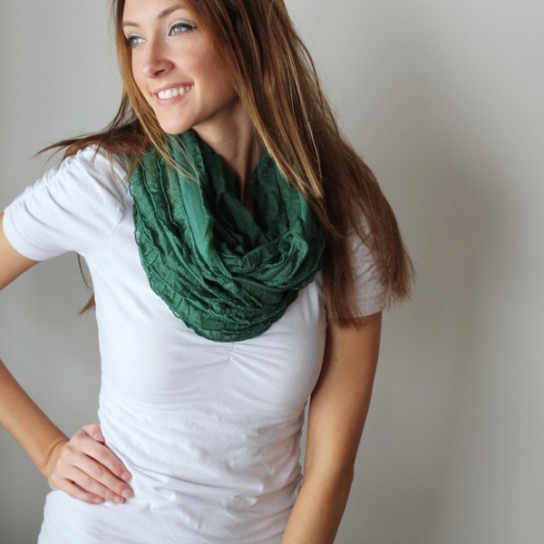 Emerald Green ruffled infinity scarf