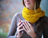 Mustard yellow ruffled infinity scarf - goldenrod ruffled infinity scarf