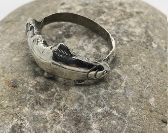 Trout Ring, Men's Wedding Ring, Fish Ring, Sterling Silver