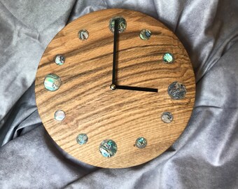 Handsome Oak Clock with Abalone Inlay