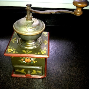 Antique Hand-Painted Dovetailed Coffee Grinder