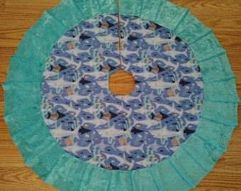 Shark Themed Christmas Tree Skirt - 28" - Blue and Aqua