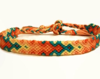 Summer Tropical Sunset Color Themed Decending Diamond Arrowhead Pattern Embroidery Macrame Friendship Bracelet