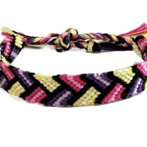 Pink, Purple & Yellow Bordered Braid Pattern Embroidery Macrame Friendship Bracelet, Spring Friendship Bracelet image 3