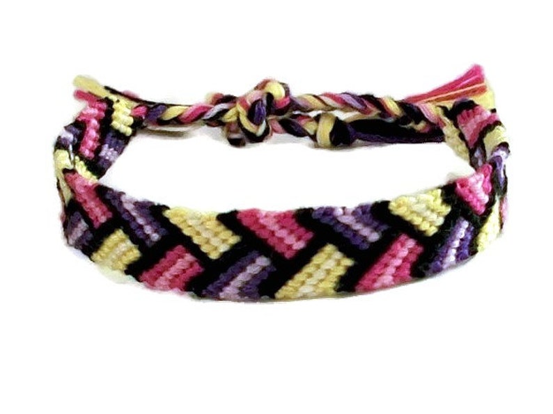 Pink, Purple & Yellow Bordered Braid Pattern Embroidery Macrame Friendship Bracelet, Spring Friendship Bracelet image 3