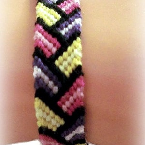 Pink, Purple & Yellow Bordered Braid Pattern Embroidery Macrame Friendship Bracelet, Spring Friendship Bracelet image 5