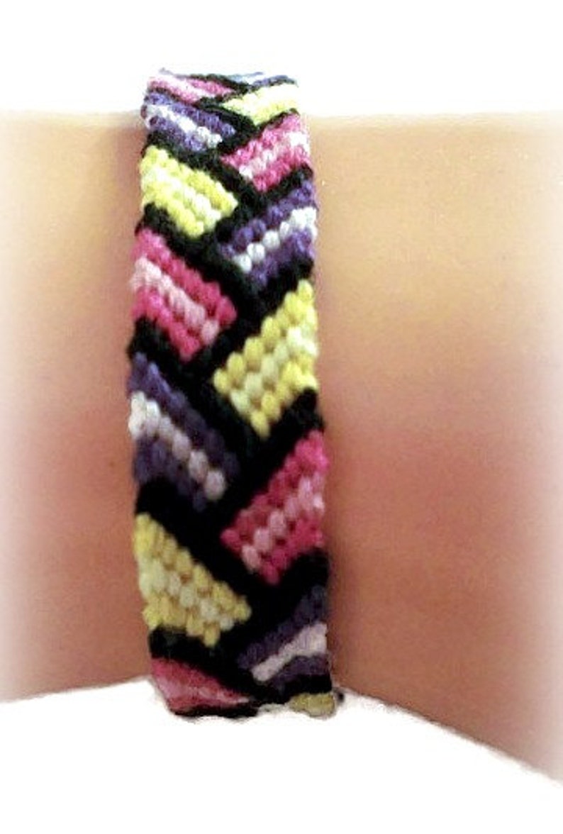 Pink, Purple & Yellow Bordered Braid Pattern Embroidery Macrame Friendship Bracelet, Spring Friendship Bracelet image 5