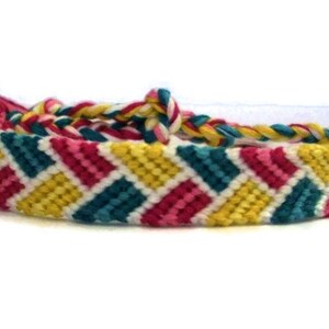 Pink, Yellow, Teal and White Bordered Braid Pattern Embroidery Macrame Friendship Bracelet, Spring Friendship Bracelet image 2