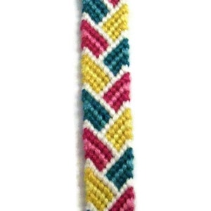 Pink, Yellow, Teal and White Bordered Braid Pattern Embroidery Macrame Friendship Bracelet, Spring Friendship Bracelet image 4