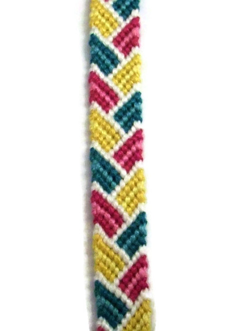 Pink, Yellow, Teal and White Bordered Braid Pattern Embroidery Macrame Friendship Bracelet, Spring Friendship Bracelet image 4