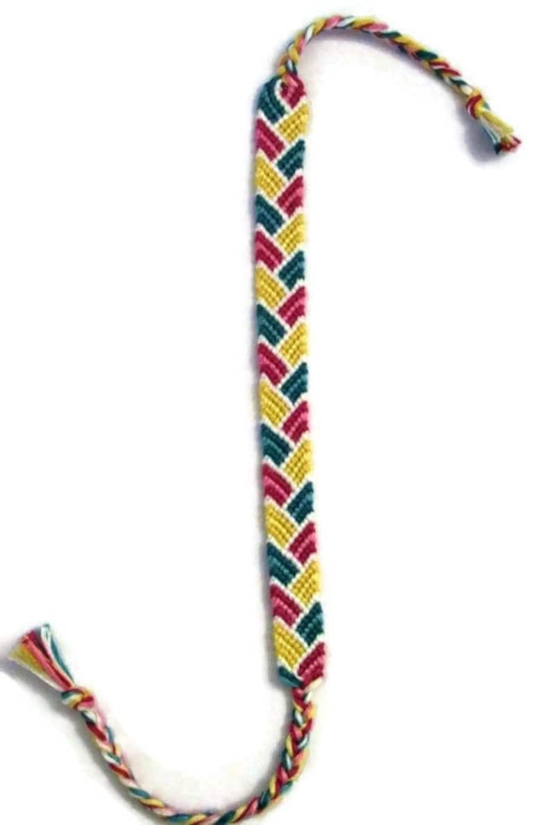 Pink, Yellow, Teal and White Bordered Braid Pattern Embroidery Macrame Friendship Bracelet, Spring Friendship Bracelet image 3