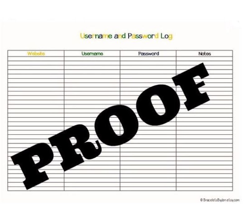 Website Username and Password Log PDF image 1
