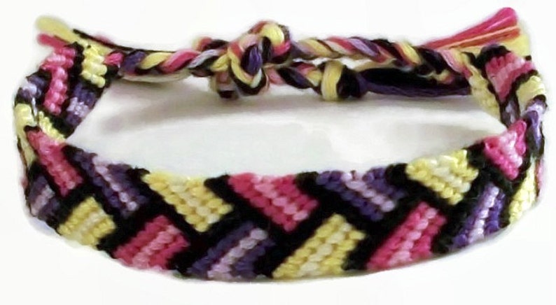Pink, Purple & Yellow Bordered Braid Pattern Embroidery Macrame Friendship Bracelet, Spring Friendship Bracelet image 2