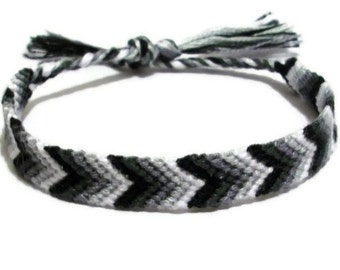 Black & Grey Ombre Gradient Chevron Pattern Embroidery Macrame Friendship Bracelet