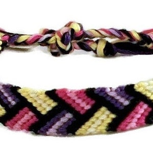 Pink, Purple & Yellow Bordered Braid Pattern Embroidery Macrame Friendship Bracelet, Spring Friendship Bracelet image 1