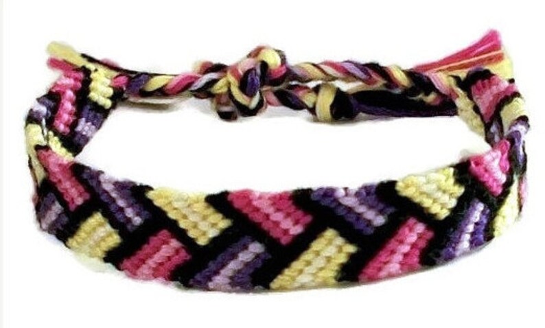 Pink, Purple & Yellow Bordered Braid Pattern Embroidery Macrame Friendship Bracelet, Spring Friendship Bracelet image 1