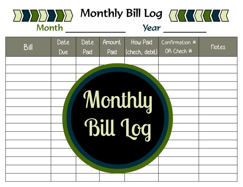 Monthly Bill Log Printable, Bill Payment Tracker, PDF image 1