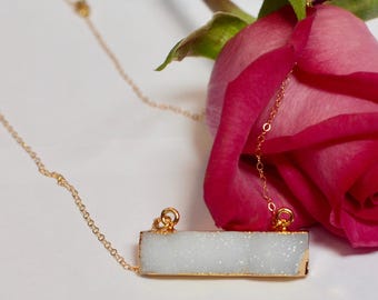 Druzy Bar Necklace, Druzy Agate Pendant, Gold Druzy Necklace, Druzy Bar Pendant, White Druzy, Druzy Bar Connector, White Druzy Necklace