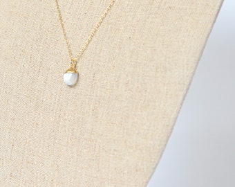 White Moonstone Necklace, White and Gold Jewelry, June Birthstone Necklace