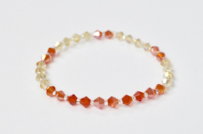 Swarovski Stretch Bracelet, Sparkly Jewelry, Orange Stackable Bracelet, Arm Candy, Boho Beaded Bracelet, Bridesmaid Gift, Gift for Her image 1