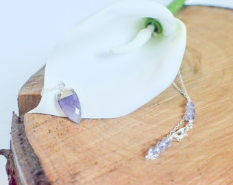 Silver Amethyst Necklace, Short Necklace, Boho Jewelry, Triangle Pendant