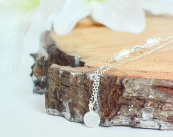 Silver Circle Necklace, Delicate Druzy Necklace, Layered Necklace Silver, Sparkly Pendant, Christmas Gift Necklace