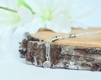 Tiny Silver Necklace, Layered Necklace Silver, Druzy Jewelry, Small Druzy Necklace, Christmas Gift Necklace, Black and Silver Necklace