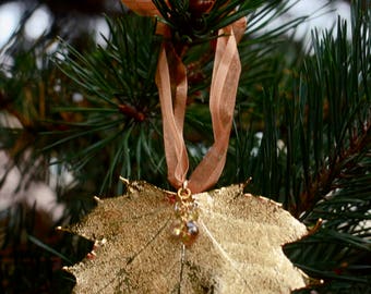 Yule Ornament / Woodsy Christmas Decor / Designer Gold Keepsake Ornament / Rustic Decor /New York Vermont West Virginia Wisconsin Ornament