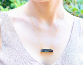 Labradorite Bar Necklace, Gold Necklace, Dainty Bar Necklace, Labradorite Jewelry, Minimalist Jewelry, Dainty Necklace, Layering Necklace