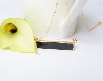 Black Bar Necklace, Agate Bar Necklace, Dainty Bar Necklace, Minimalist Jewelry, Simple Gold and Black Layering Necklace, Gift for Her
