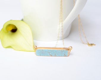 Turquoise Bar Necklace, Simple Statement Necklace, Turquoise Pendant, Turquoise and Gold, Turquoise Necklace, Bridal Necklace Something Blue