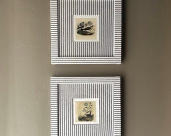 Vintage Bird Illustration, Linen Fabric Wrapped Frame Set (8x8)