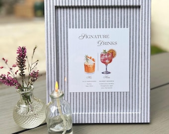 Striped Linen 8x10 Wedding Sign Frame: Gray Blue Party Decor, Classy Costal Wedding