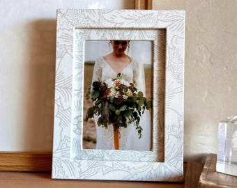William Morris Fabric Photo Frame, Neutral Cream Grey, Handmade