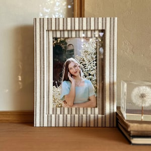 Fabric Wrapped Picture Frame (4x6 image) - ticking stripe - Housewarming gift - Home decor -
